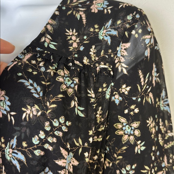 Veronica Beard Merrill Drawstring Midi Dress Black Floral Size 6 Ruched Silk - Picture 4 of 16